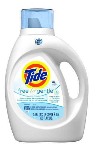 Detergente Tide Free & Gentle, 64 Cargas, 2.95 L