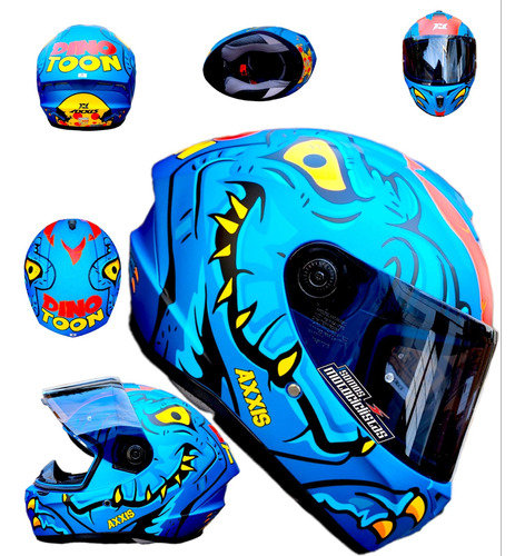 Casco Moto Axxis Dinotoon Azul Doble Certificación Ns Mt