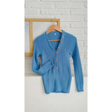 Saco Tejido Azul Cuello En V Sweater Elegante