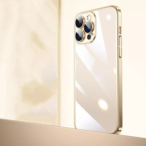 Funda Para iPhone Chapado Transparente Y Protector De Lente