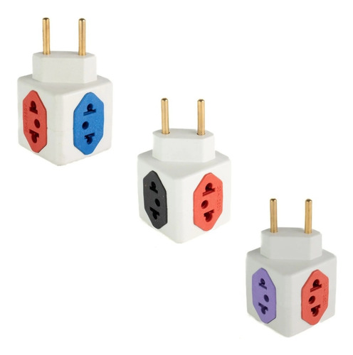 Kit 50 Plug Adaptador Pino Benjamin Tripolar T 4 Saídas 10a