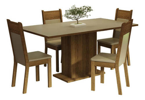 Juego De Comedor Elisa Con 4 Sillas Crema/marron/beige