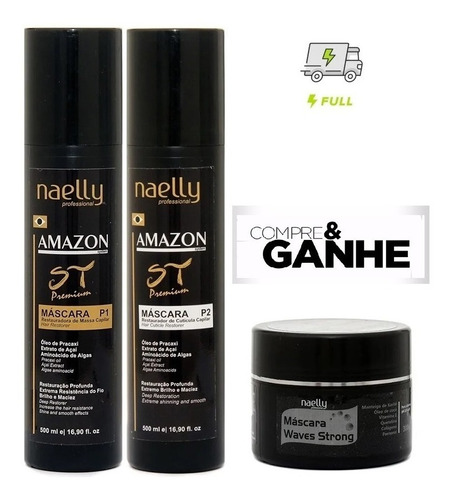 Naelly St Premium Amazon P1 E P2 500ml + Mascara Hidratação