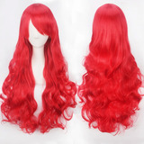 Peluca Cabello Ondulado Color Rojo  Con Flequillo Cosplay