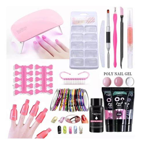 Juego De 50 Extensiones De Uñas Polygel Con Lámpara Uv/le