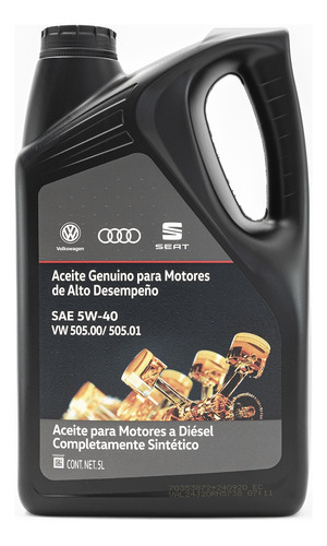 Garrafa Y Tapon Aceite Sintético 5w40 Diésel Volkswagen Ag 