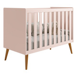 Berço Retro Isis Mini Cama Pés Madeira 2 Em 1 Bebê - Reller Cor Rosa Fosco