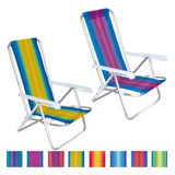 Kit Com 2 Cadeiras Reclinaveis Praia Aluminio Sol Verão Leve
