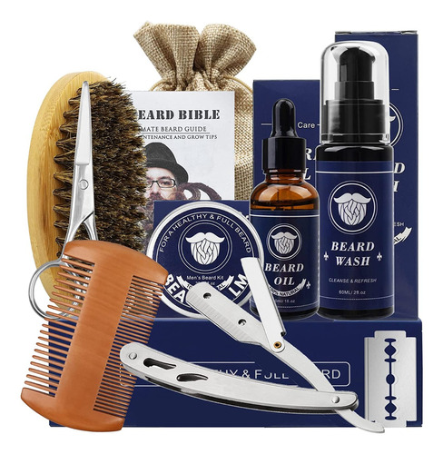 Kit Barba Hombre, 8 En 1 Kit Cepillo, Aceite, Peine Para Bar