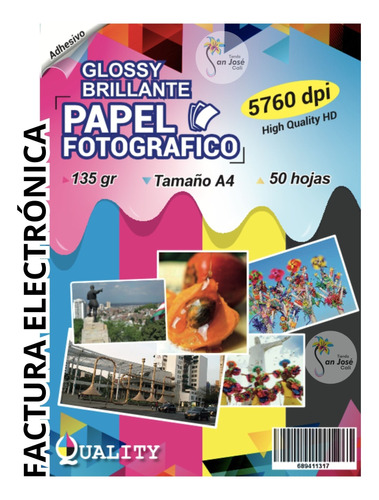 Papel Fotográfico Adhesivo Brillante Glossy Por 50 Hojas