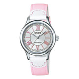 Reloj Mujer Casio Ltpe113l-4a1 Malla Cuero Números Romanos Color De La Malla Rosa Color Del Bisel Plateado Color Del Fondo Plateado