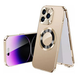 Funda Magnética Metálica De Doble Cara Para iPhone, 1 Pcs Color Dorado For iPhone 12 Pro