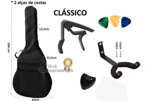 Capa Bag Violão+ Capotraste+ Suporte Parede+ Porta+ Palhetas