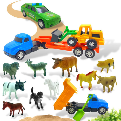 Kit Brinquedos De Menino Carrinho Animais Fazenda Caminhão