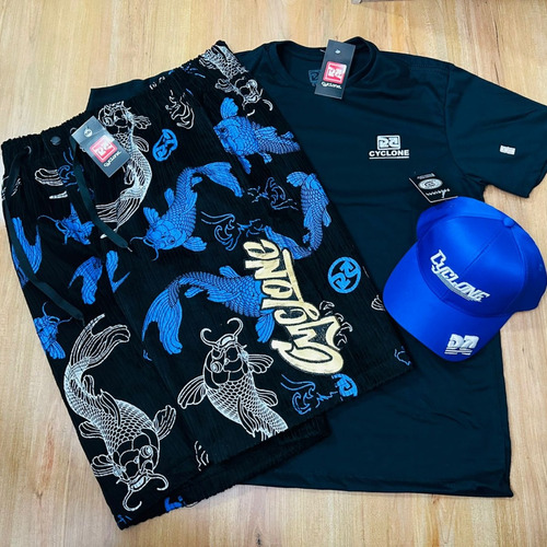 Kit Bermuda Da Cyclone Veludo Chavoza + Camiseta Top E Boné