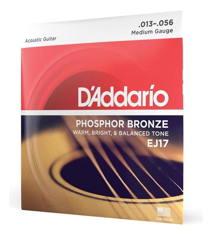 Cuerda De Guitarra D'addario Phosphor Bronze Ej17 0.13 De Acero