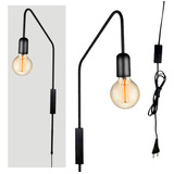 Arandela De Parede Curva Longa Fluxo 58cm C/plug - Soquete E27 Cor Preto 110v/220v - Estilo Industrial