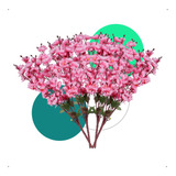 4 Buque Flor Cerejeira 7 Galhos Artificial Decoração Planta