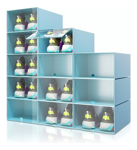 Caja Organizador De Zapatos Apilable Multiuso 12 Piezas Azul