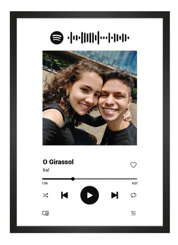 Quadro Interativo Personalizado Spotify - A4 - Moldura Preta