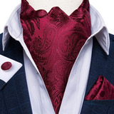 Corbata Ascot, Paño Y Colleras. Vinotinto . Envío Gratis