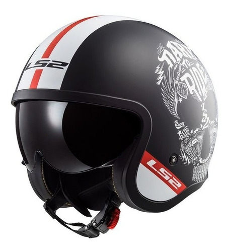 Casco Ls2 Of599 Spitfire Inky Mate Negro Blanco Rojo Rg