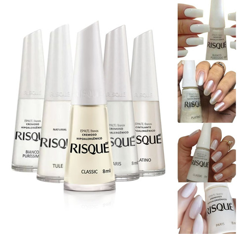 Kit 5 Esmaltes Tons De Branco Francesinha Risque Atacado