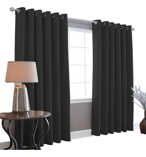 Cortinas Blackout Melocotton - Color Negro - 275cm De Ancho X 215cm De Alto En 2 Páneles - Aislamiento Térmico , Reduce El Ruido Exterior , Cortinas Opacas Con Ojales  , Lavable En Casa