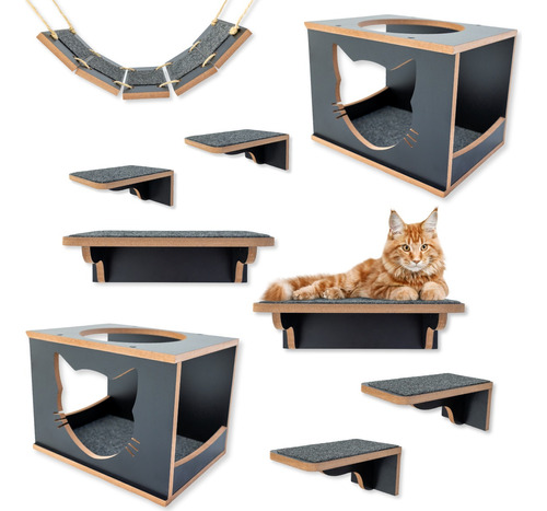 Playground Para Gato Mdf Laminado 9pcs Kit Montado Nicho