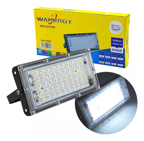 Reflector Led Ultra Slim 50w Luz Blanca Con Lupa Ip65 127v