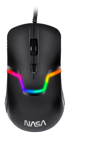 Mouse Gamer Alámbrico 4d Nasa Rgb Cable Reforzado 3200 Dpi Color Negro