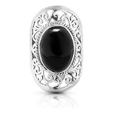 Anillo De Encaje Vintage Tribal De Ónix Negro Plata De Ley 9