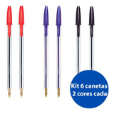 Kit 6 Caneta Esferográfica 1.0 Azul Preto E Vermelho Bic