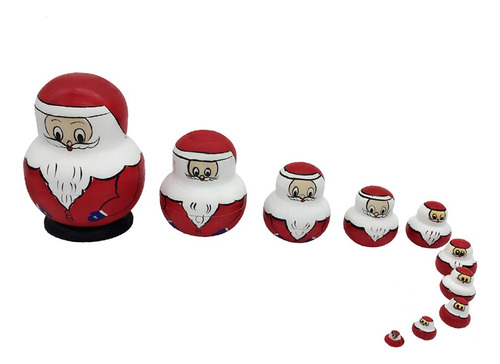 10 Piezas Navidad Santa Claus Muñeca Rusa De Madera