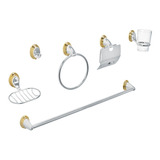 Juego Accesorios Para Baño,cromo/oro,6 Pzas Foset Aqua 48344