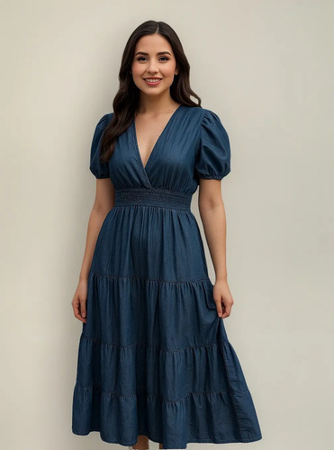 Vestido Largo De Mezclilla Cruzado Elegante
