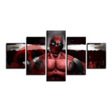 Quadro Decorativo Deadpool 5 Peças 130x65 Cm Em Tecido