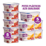 Kit Com 10 Potes Herméticos Alta Qualidade Click Fresh (5+5) Cor Azul