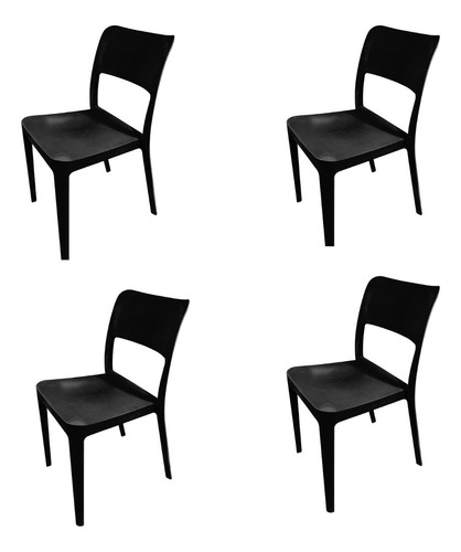 Pack 4 Sillas De Comedor Plásticas Minimal Negro Dvp