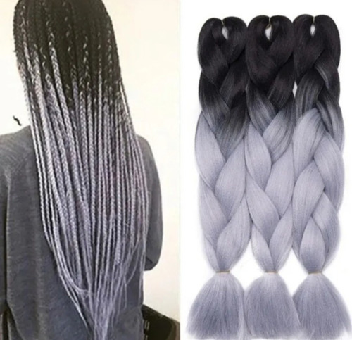 5 Pacotes De Trança Jumbo Braid Ombré Preto E Cinza 390g