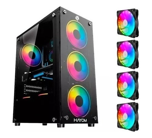 Gabinete Gamer Hayom Gb1749, Rgb, Mid-t, Lat De Vidro,c/ 4f