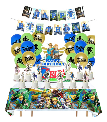 Set Decoración Globos + Mantel  Zelda Cumpleaños