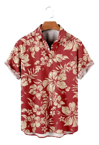 Camisa Hawaiana Unisex Blanca Con Hojas Flores, Camisa 