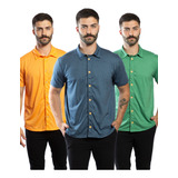 Kit 3 Camisas De Botão Malha Sustentável Modelagem Slim 