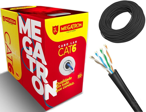 Cabo De Rede Cat6 Preto Megatron 100% Cobre Rolo 10 Metros