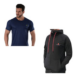 Campera Deportiva Urbana Hombre + Remera Deportiva Az