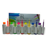 Kit 6 Esmalte Gel Decoração Uv Led Pincel Fino Fan Nail Neon