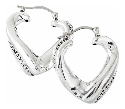 Aros Inflada Argollas Corazones Puntos Plata 925 Grandes