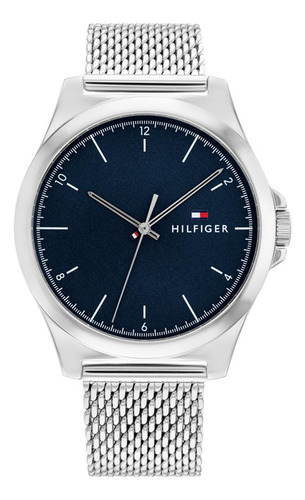 Reloj Tommy Hilfiger Becker Hombre 1710547 Color De La Correa Plateado Color Del Fondo Azul