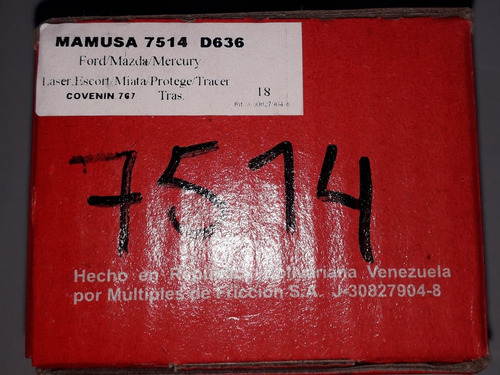 7514 Pastilla Freno Ford Laser 01/90 Mazda Miata 00/94 Tras Foto 2